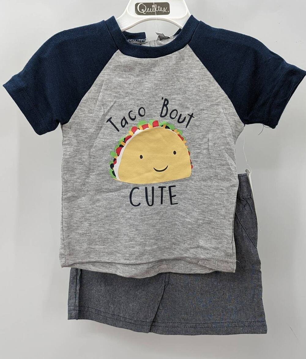 Quiltex Taco 'Bout Cute Two Piece Outfit 18 Months T Shirt Shorts Set toddler